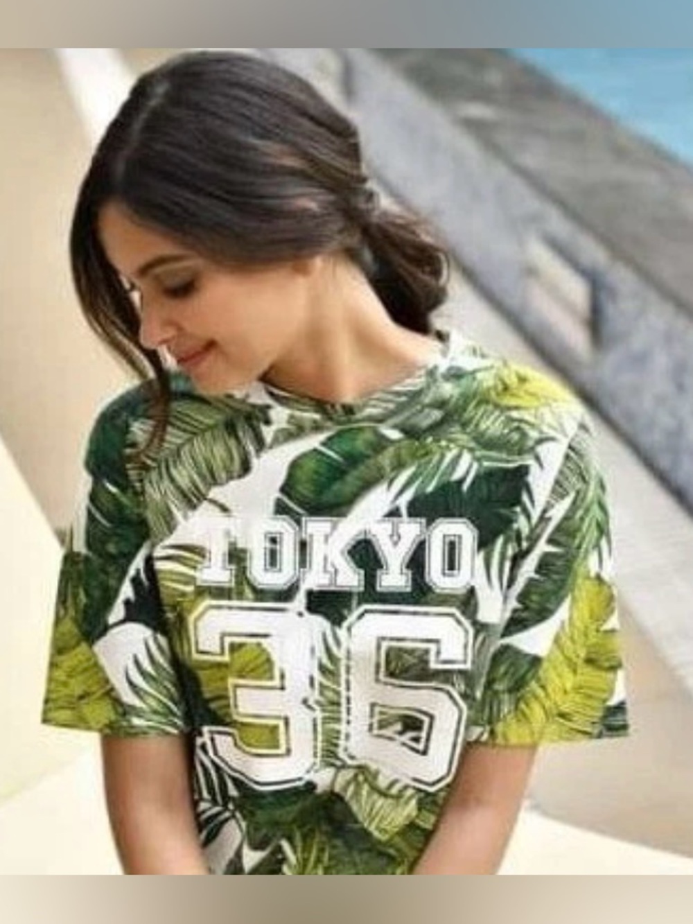 H&M White Tee with Green Leaf Print and Tokyo 36 Graphic